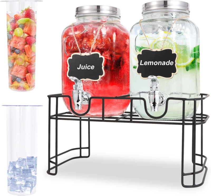 MosJos Dual Glass Drink Dispenser Set with Stand