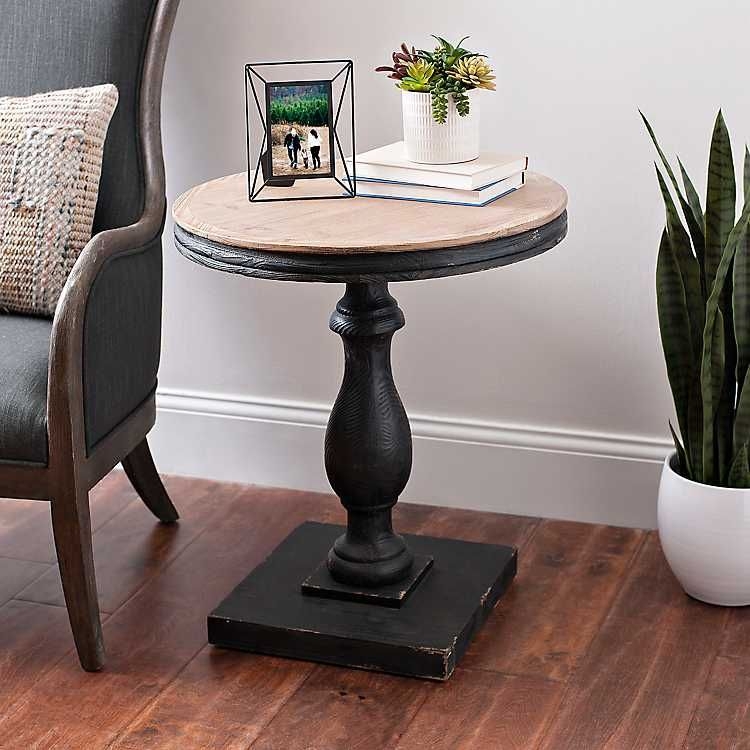 Rustic Round Black Pedestal Side Table