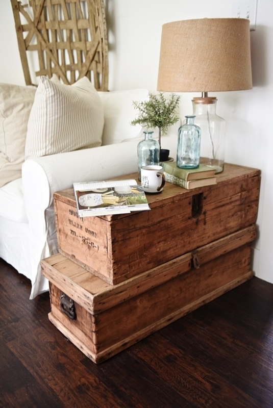 Rustic Stacked Trunk End Table Living Room Makeover