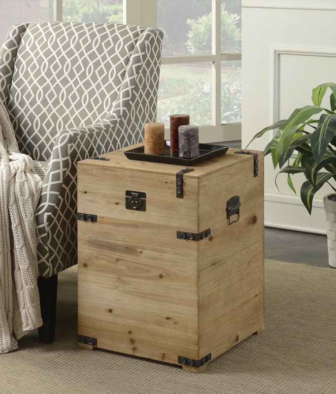 Rustic Wooden Trunk End Table with Metal Accents