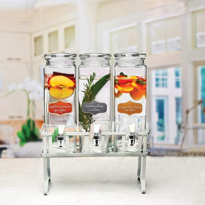 Triple Glass Beverage Dispensers with Chalkboard Labels