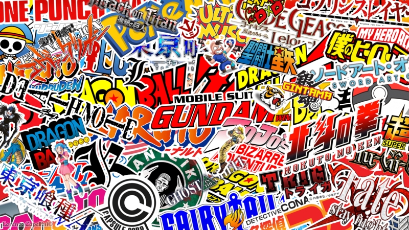 Vibrant 3D Sticker Bomb Anime Wallpaper Design