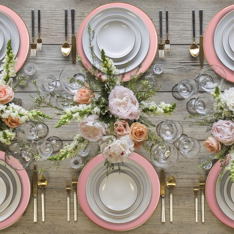 Elegant Pink Charger Plates with Gold Rim Set