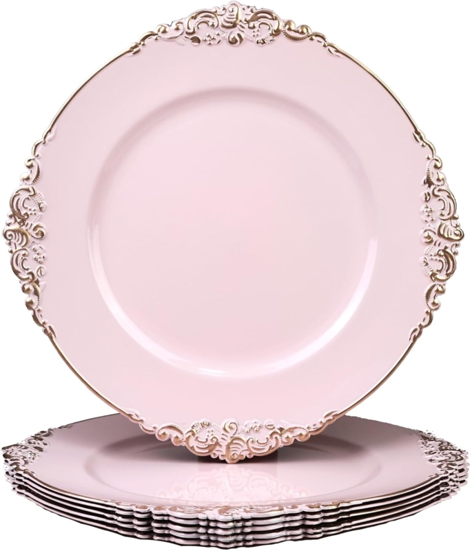 Elegant Pink Charger Plates with Gold Trim