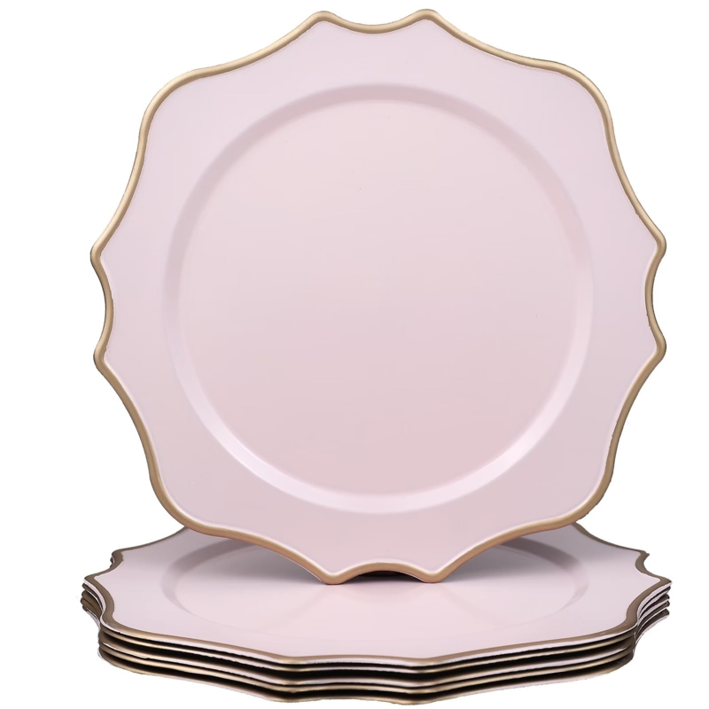 Elegant Pink Scalloped Charger Plates with Gold Trim