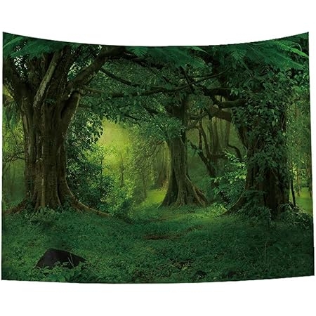 Green Misty Forest Nature Landscape Wall Tapestry