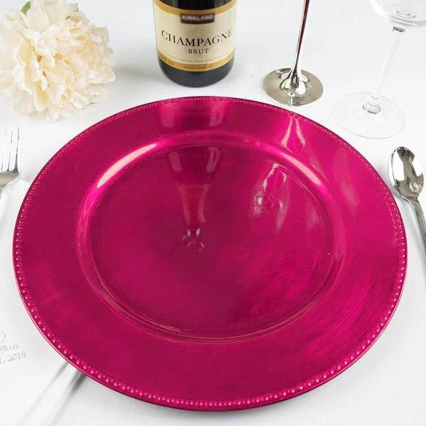 Hot Pink Acrylic Beaded Charger Plates for Elegant Tables