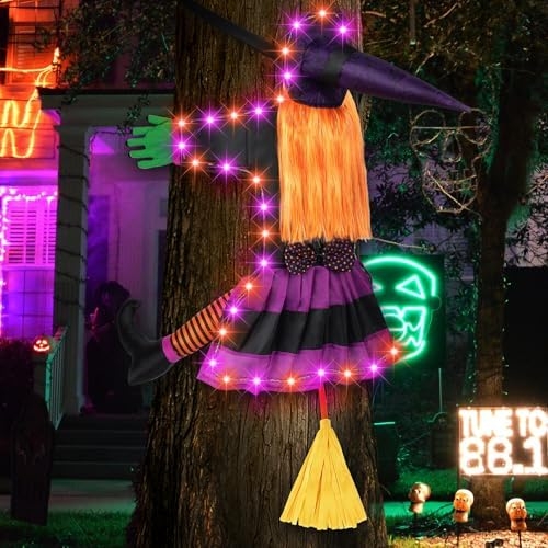 Lighted Crashing Witch Halloween Outdoor Decoration