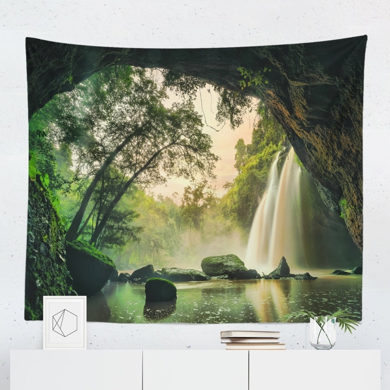 Lush Waterfall Nature Tapestry Wall Hanging