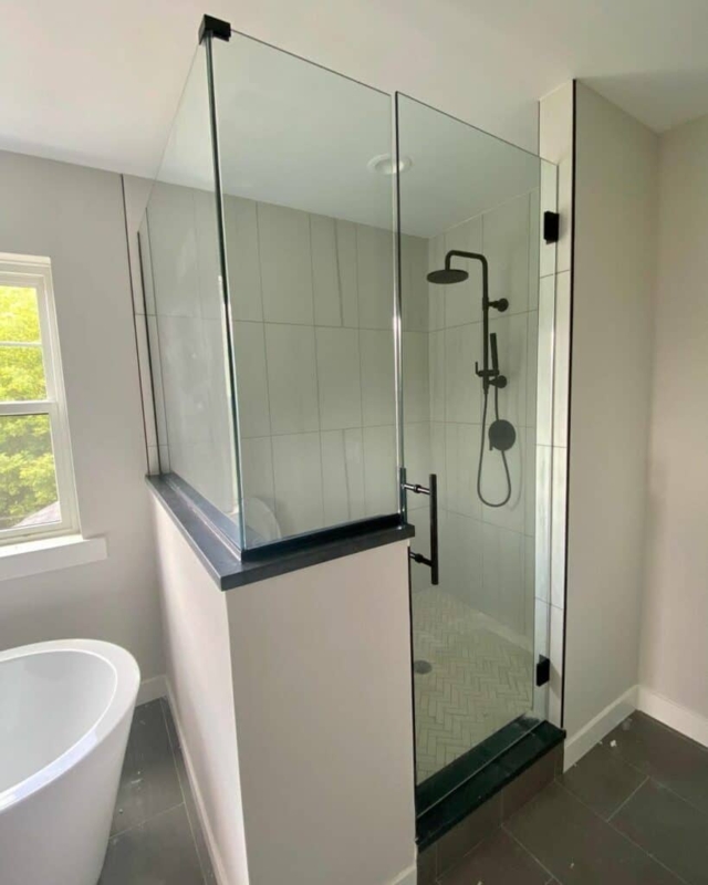 Modern Half-Wall Shower with Glass Panels