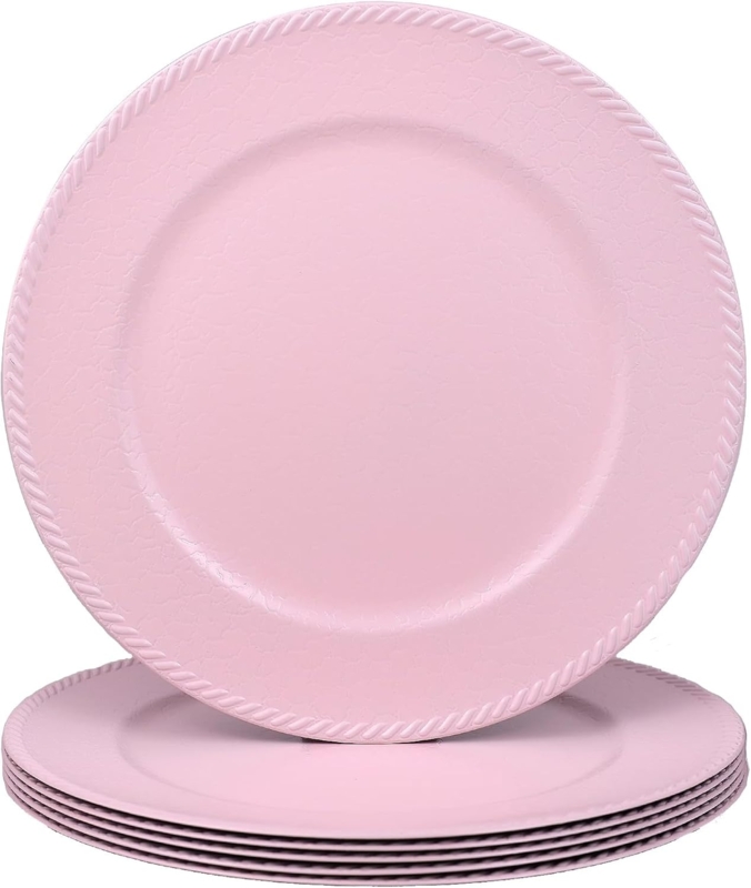 Omuriko Pink Crack Finish Charger Plates Set of 6