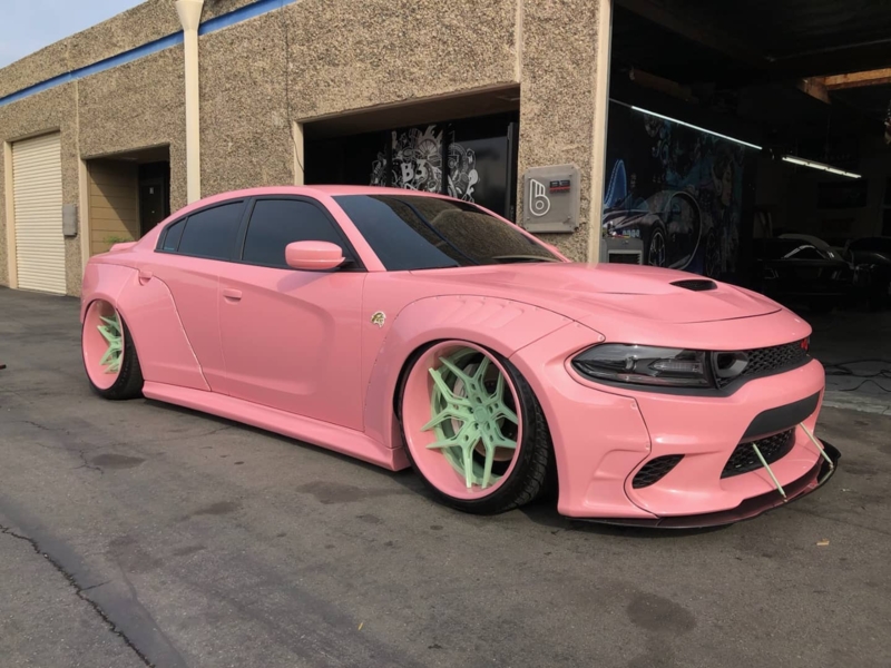 Pink Flamingo Widebody Dodge Charger with Mint Rims