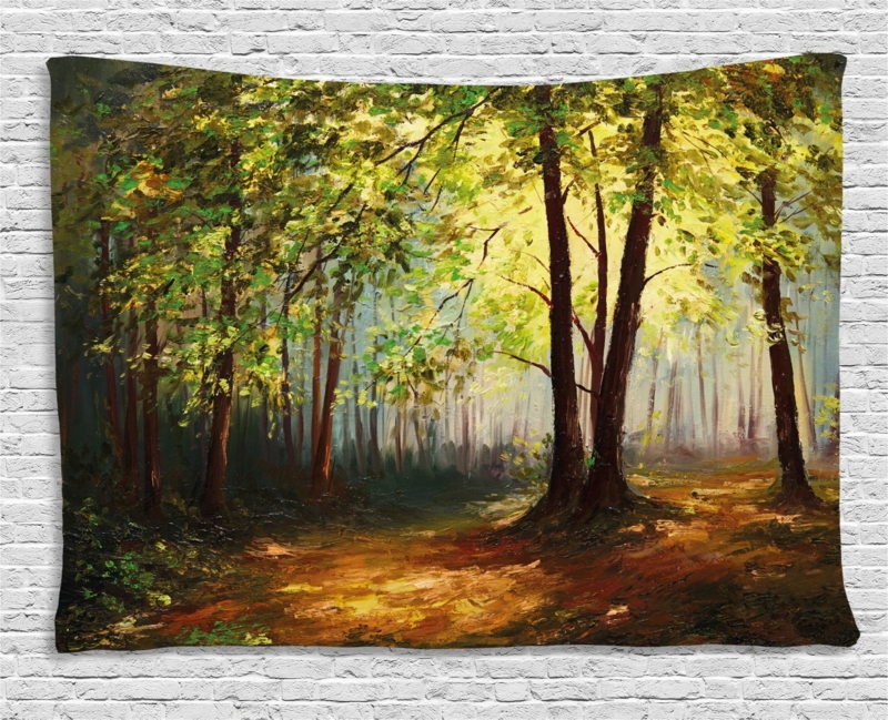 Sunlit Forest Painting with Earthen Spring Tones