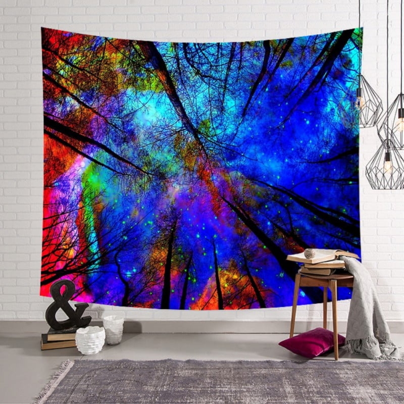 Vibrant Cosmic Forest Tapestry Wall Art