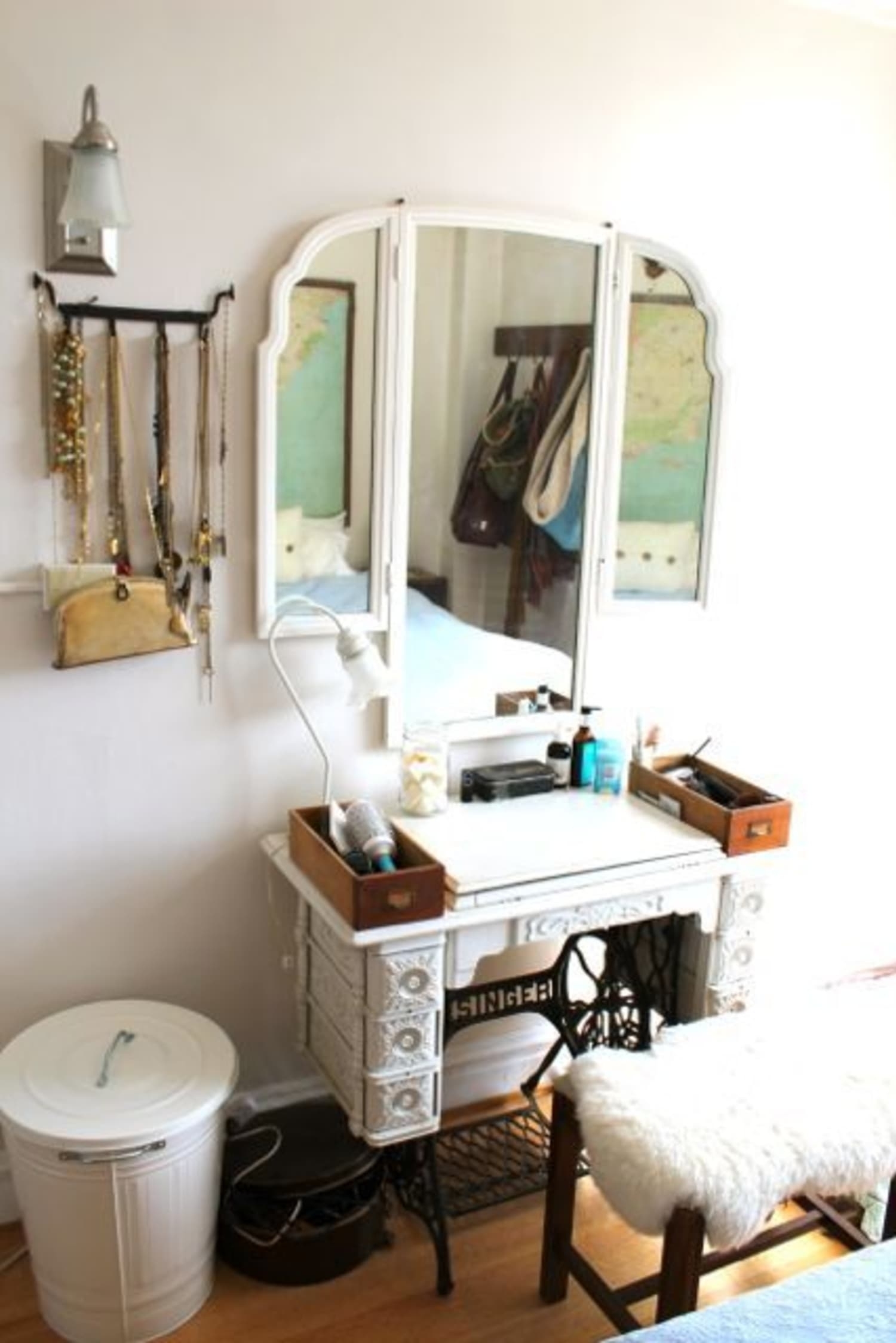 antique makeup vanity with lights