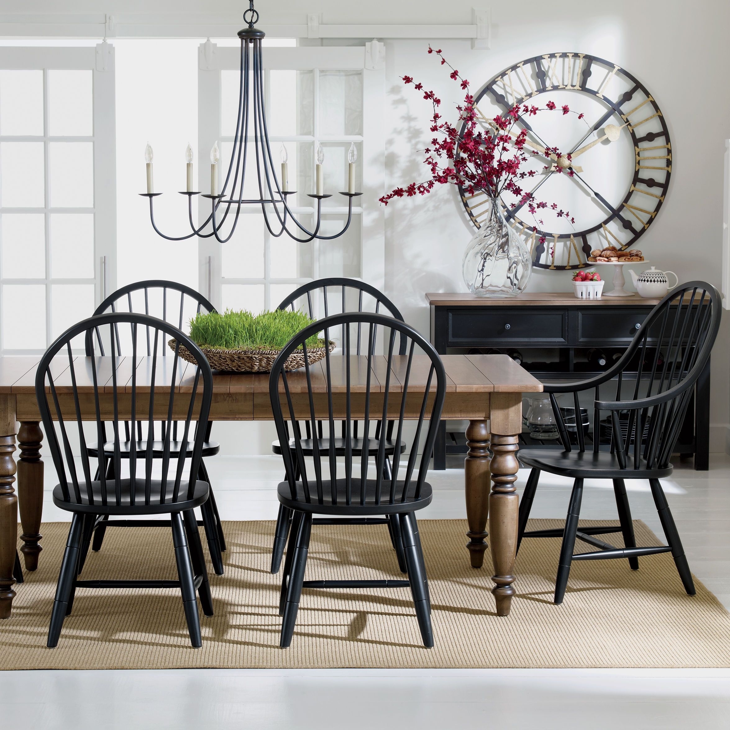 black and oak windsor chairs