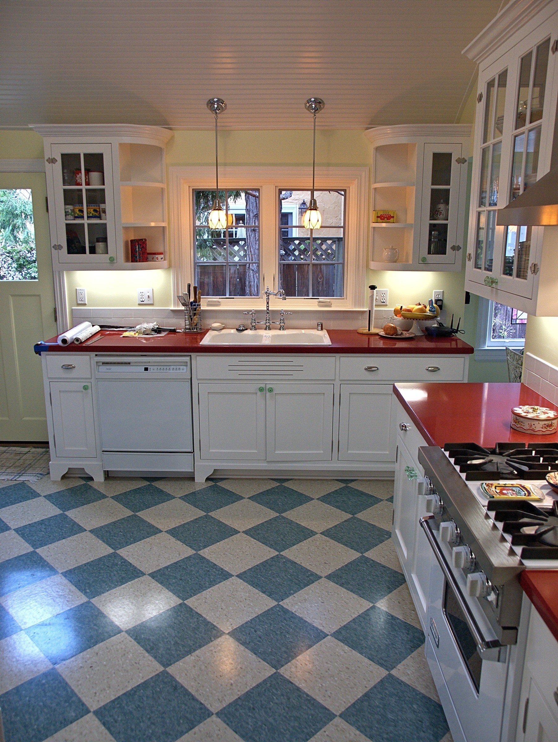 Blue Kitchen Rug With Blue Tiles, Printed on Vinyl. Vinyl Floor