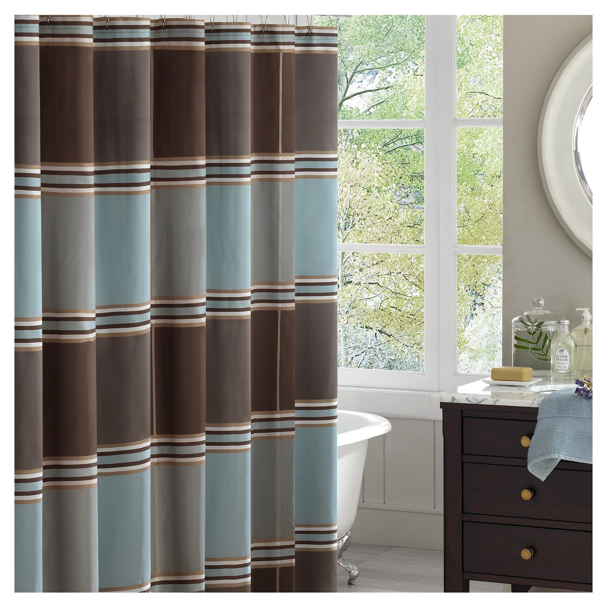 Gray and Teal Shower Curtain and Bath Rug Sets, Modern Turquoise Aqua & Teal  Bathroom Decor, Abstract Fabric Shower Stall Curtain Bath Mat 