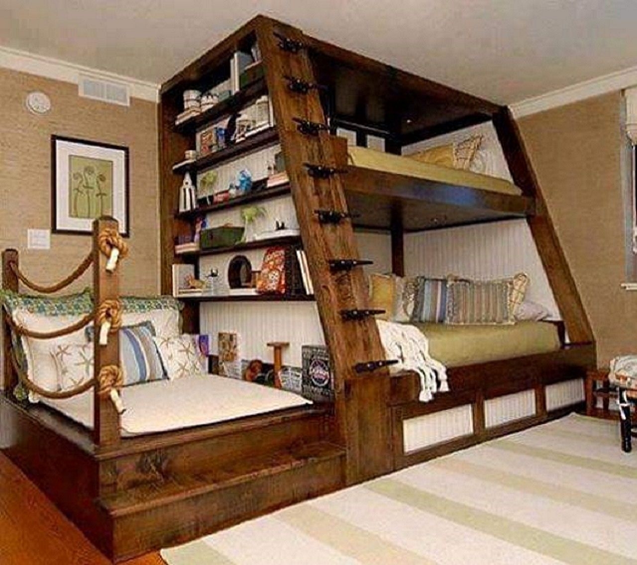 bunk bed with bookcase