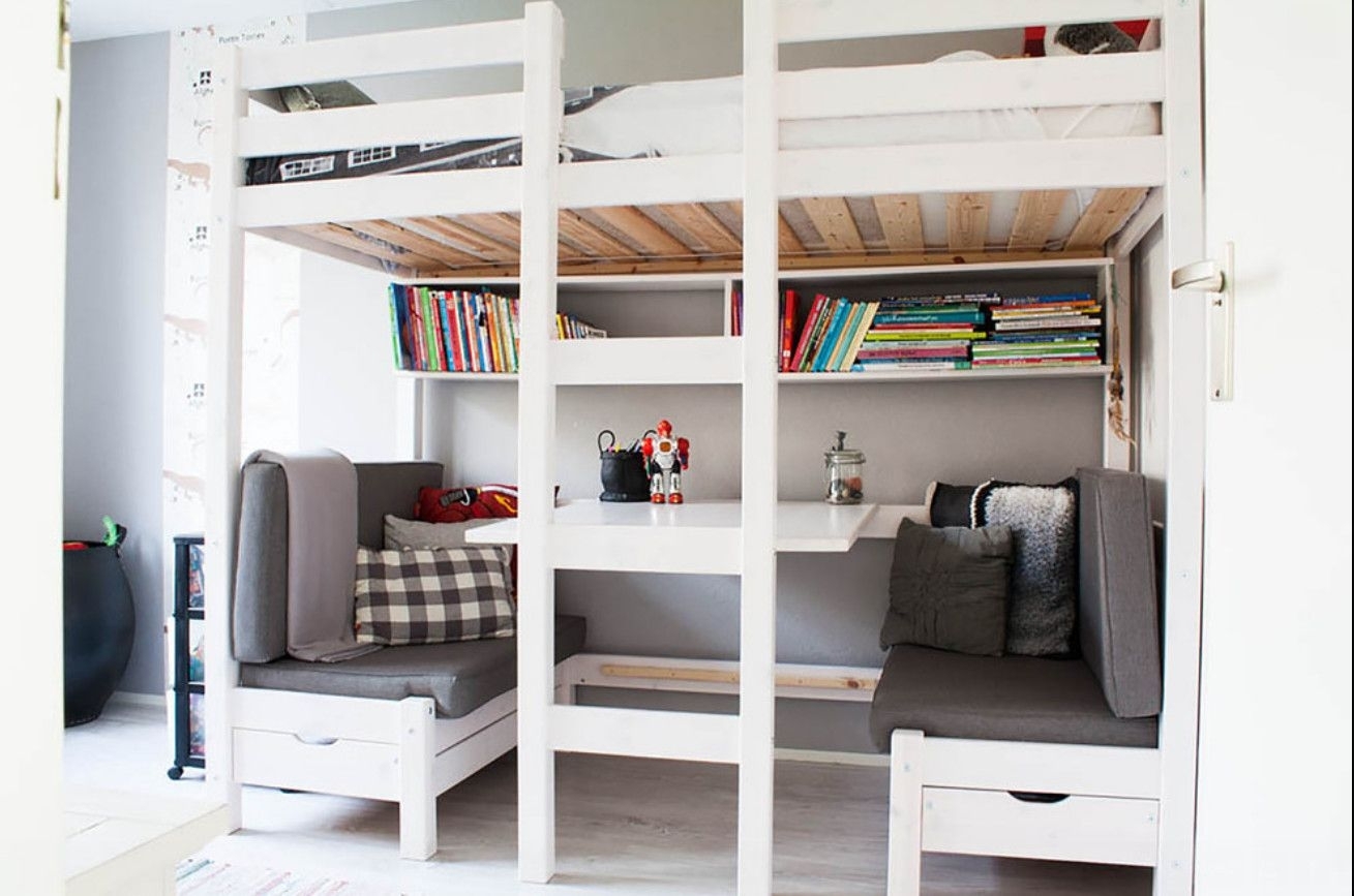 loft bed with sitting area underneath