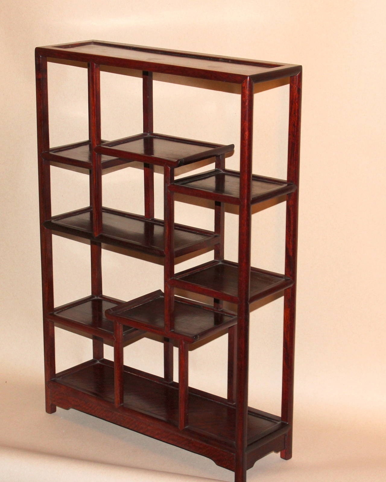 Chinese red suanzhi wood rosewood 3 step style curio stand display shelf 9.4"L 