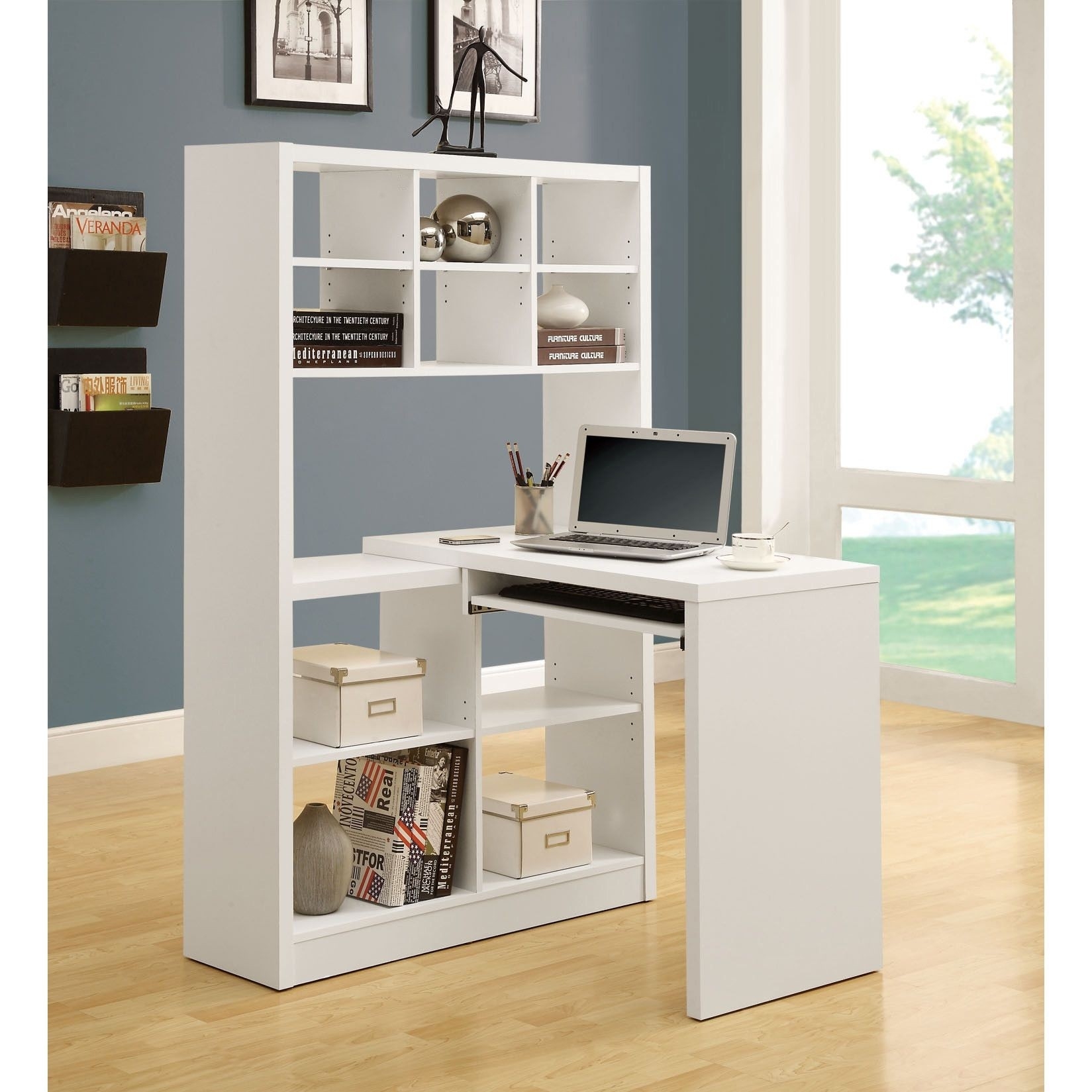 Office Desk Modern Study Table with 4 Storage Shelves