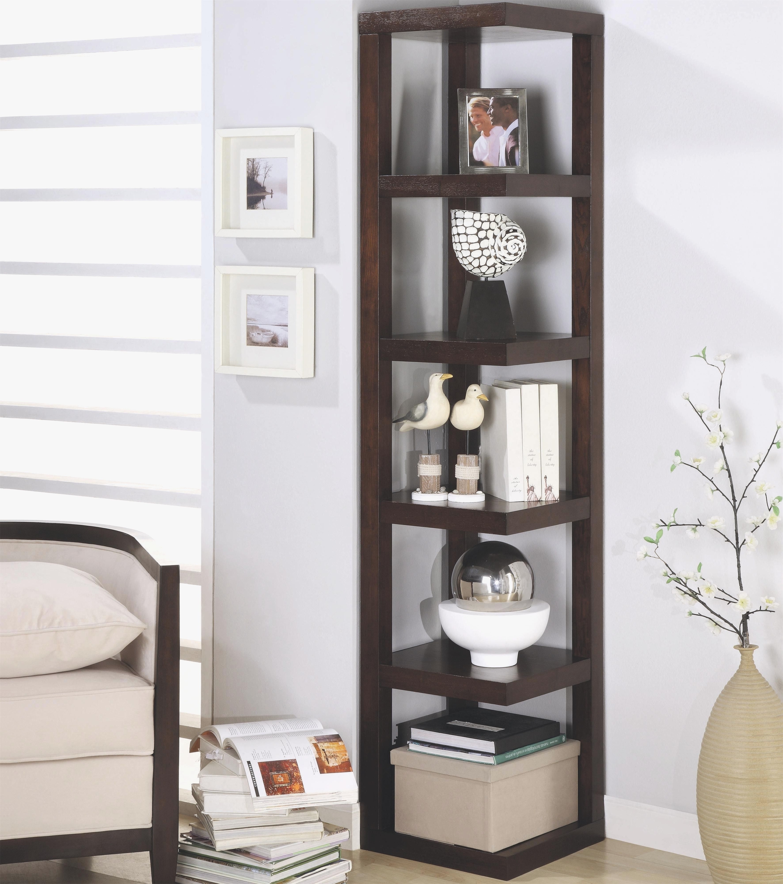 wood corner wall shelf unit