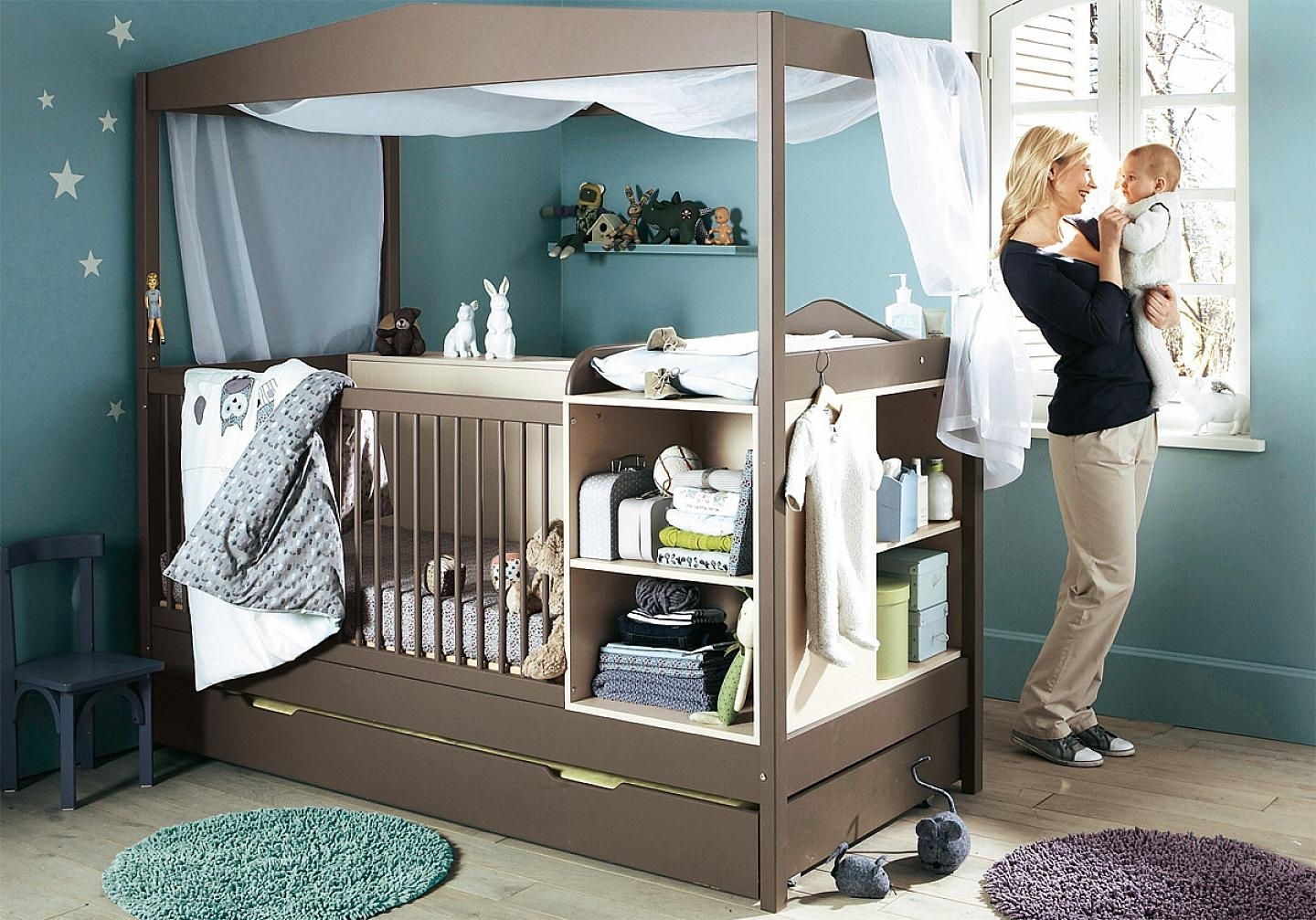 gray crib with drawers