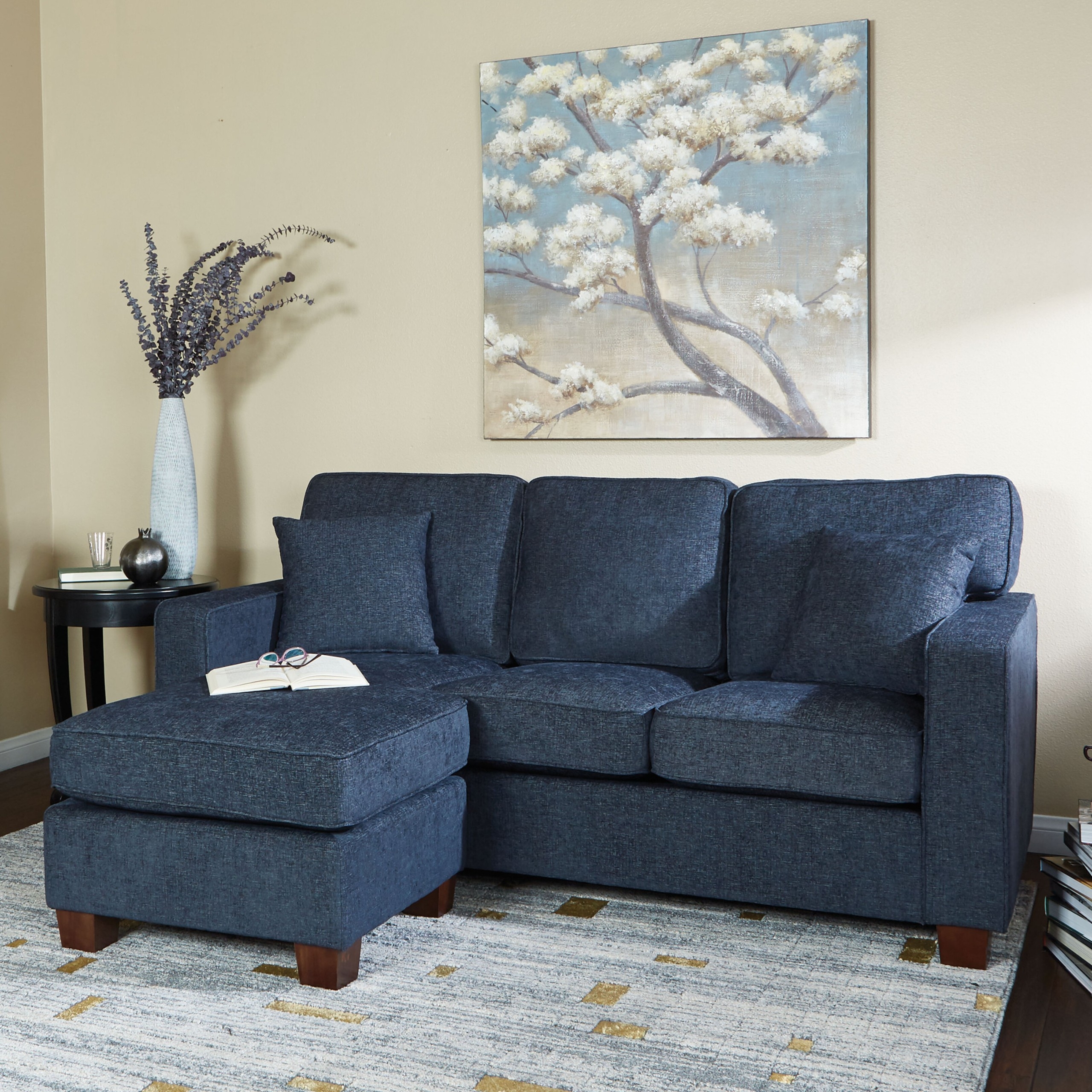 living room furniture with denim
