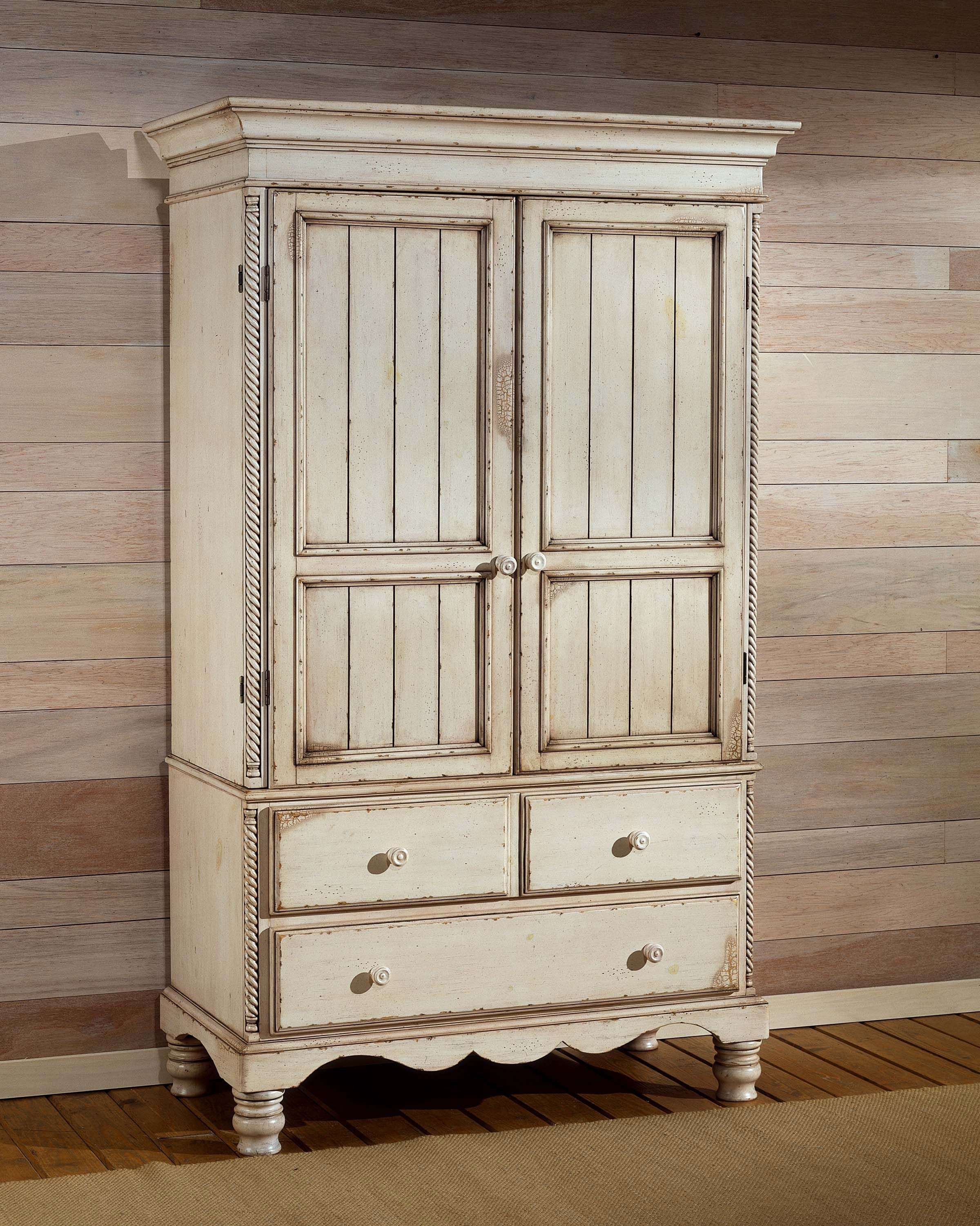 Distressed white outlet armoire