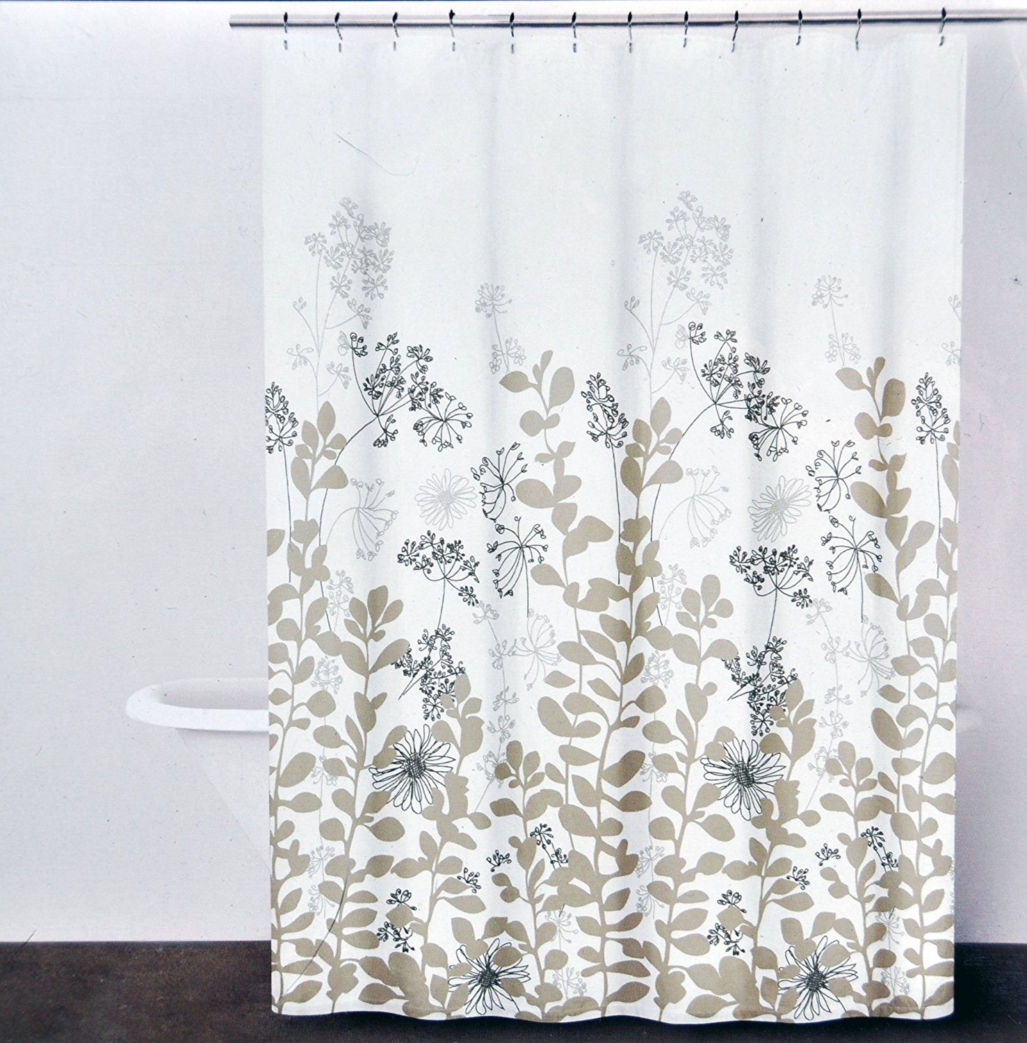Dkny Watercolor Leaves Microsculpt White Gray Floral Fabric Shower Curtain 72x72 