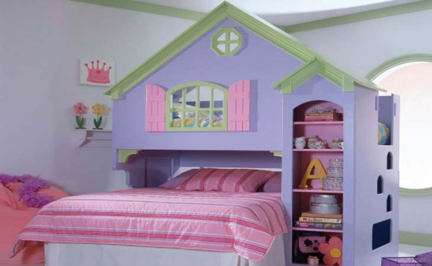 7pcs Cute Dolls House Furniture Plastic Bunk Bed Play House Toys Girl Gift #Z 