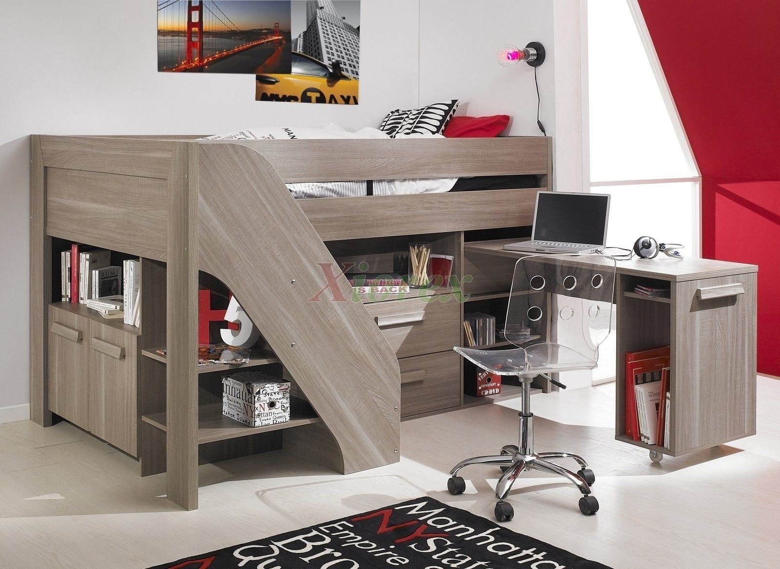 small double bunk bed with desk