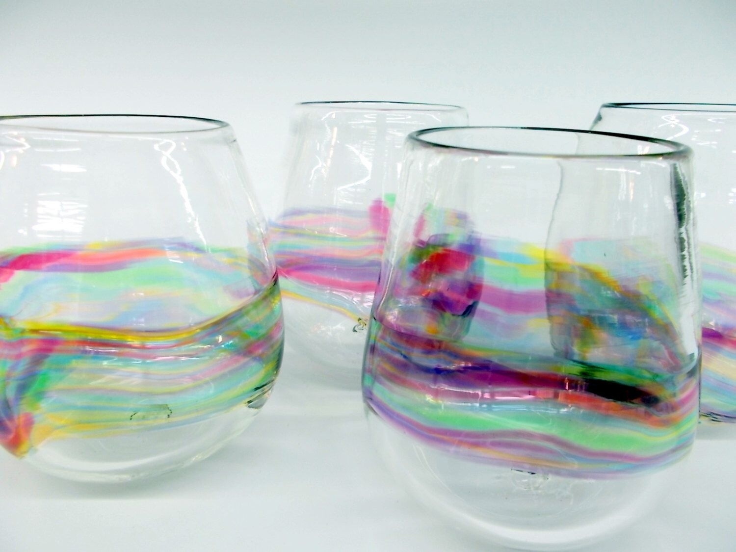 Wine Glasses Drinkware, Holiday Multicolored Metallic Angled Accent  Drinking Glass Cups, Set of 4