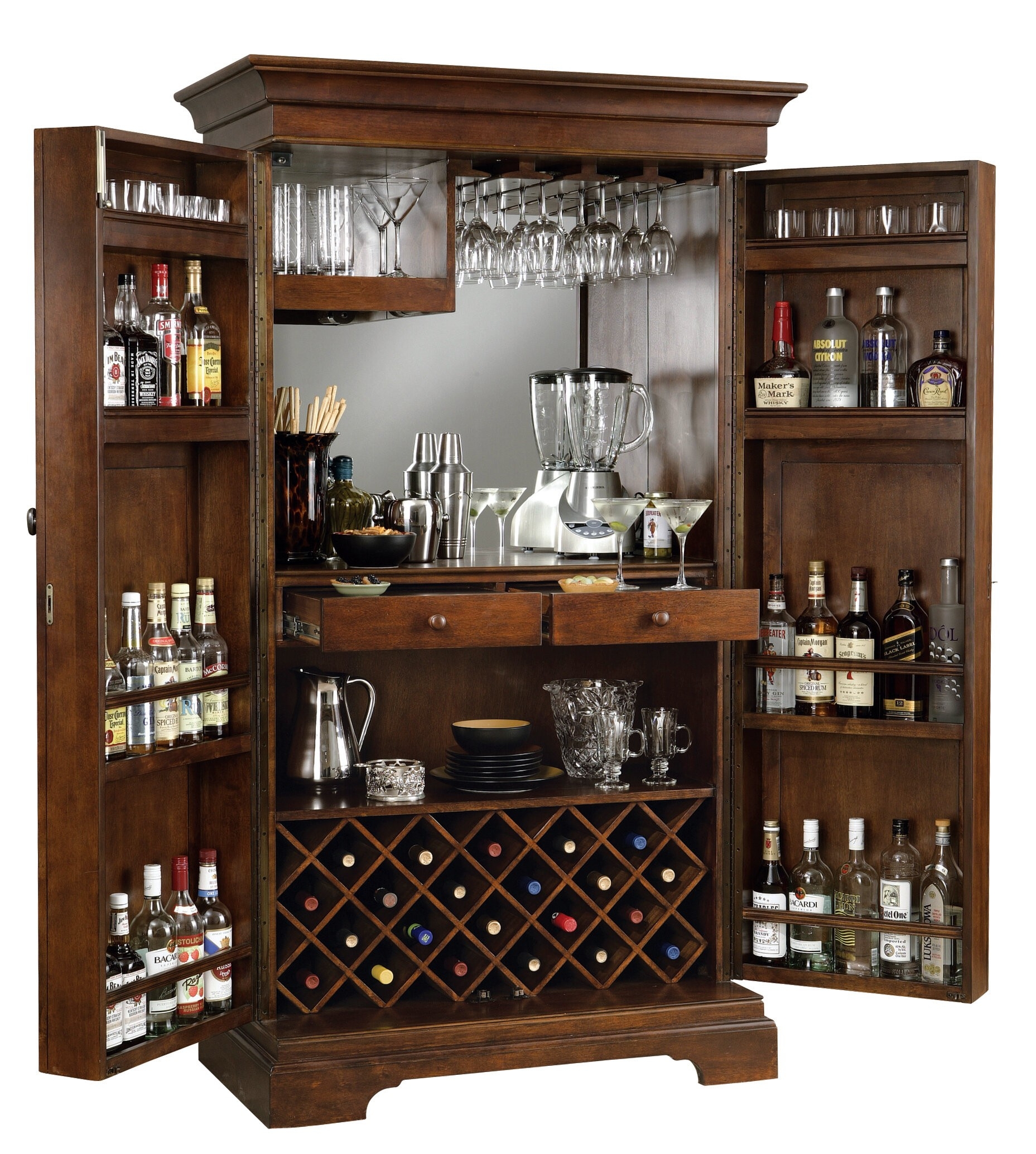 armoire turned into bar storage- yeah this is a necessity in my