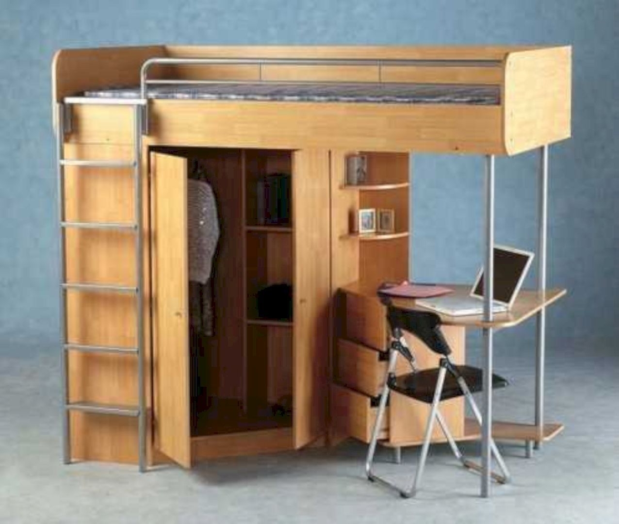 loft bed with desk on top