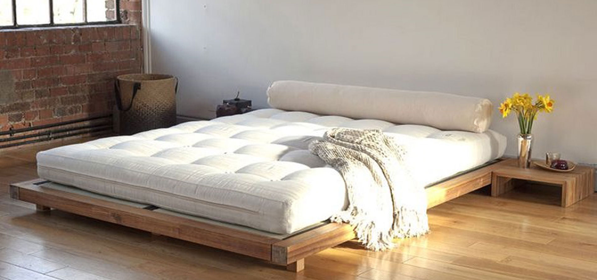 Low profile wood store bed frame