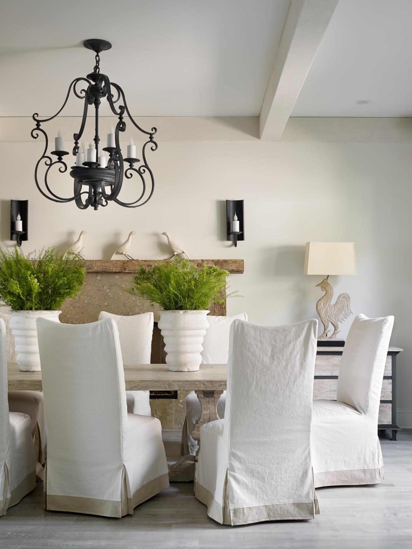 white slipcovered dining room chairs