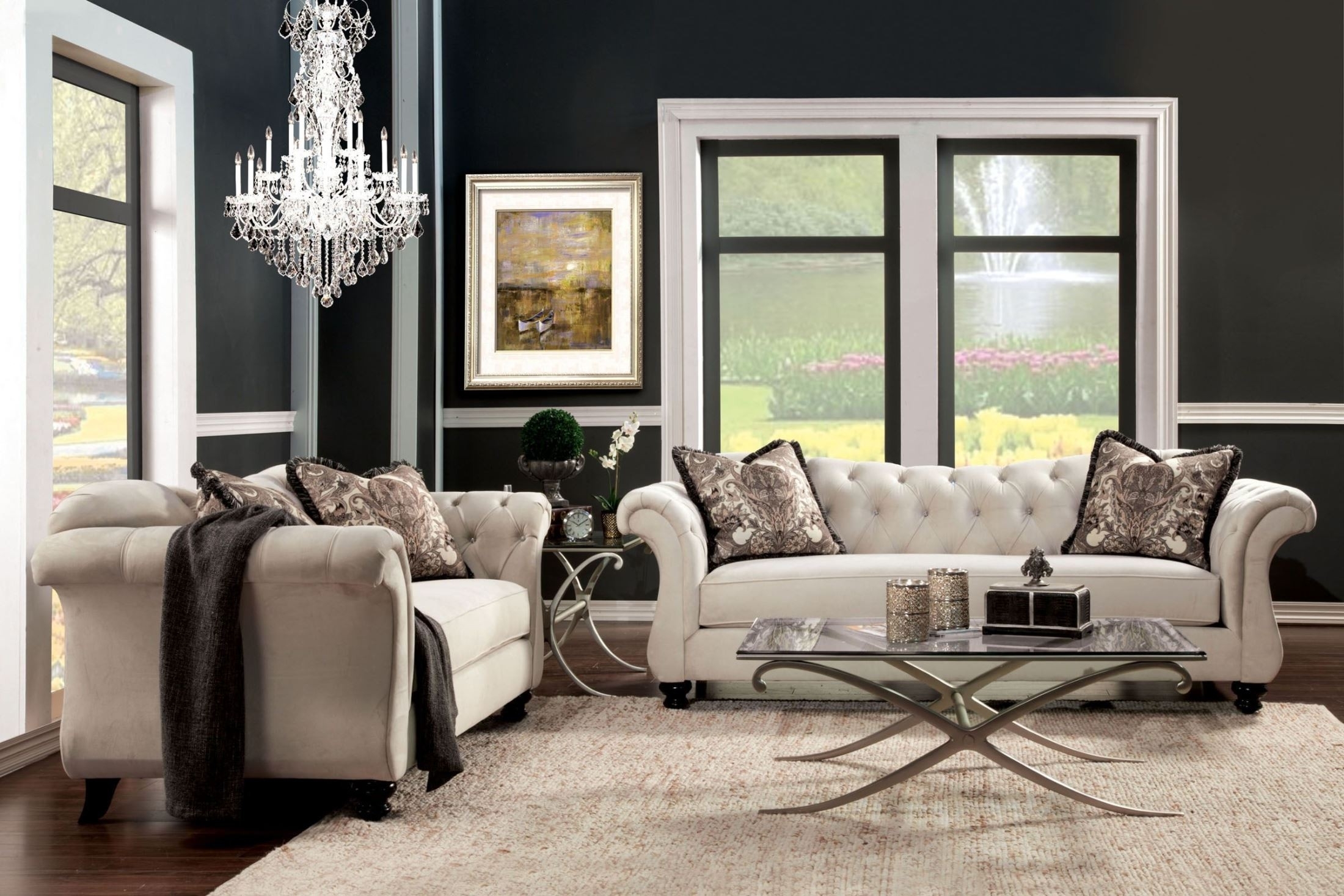 Silver leather store living room set