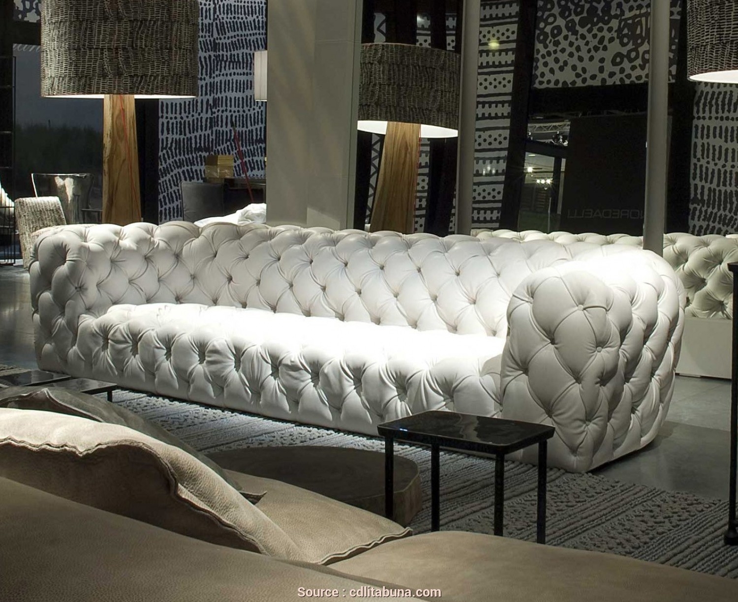 Tufted White Leather Sofa 