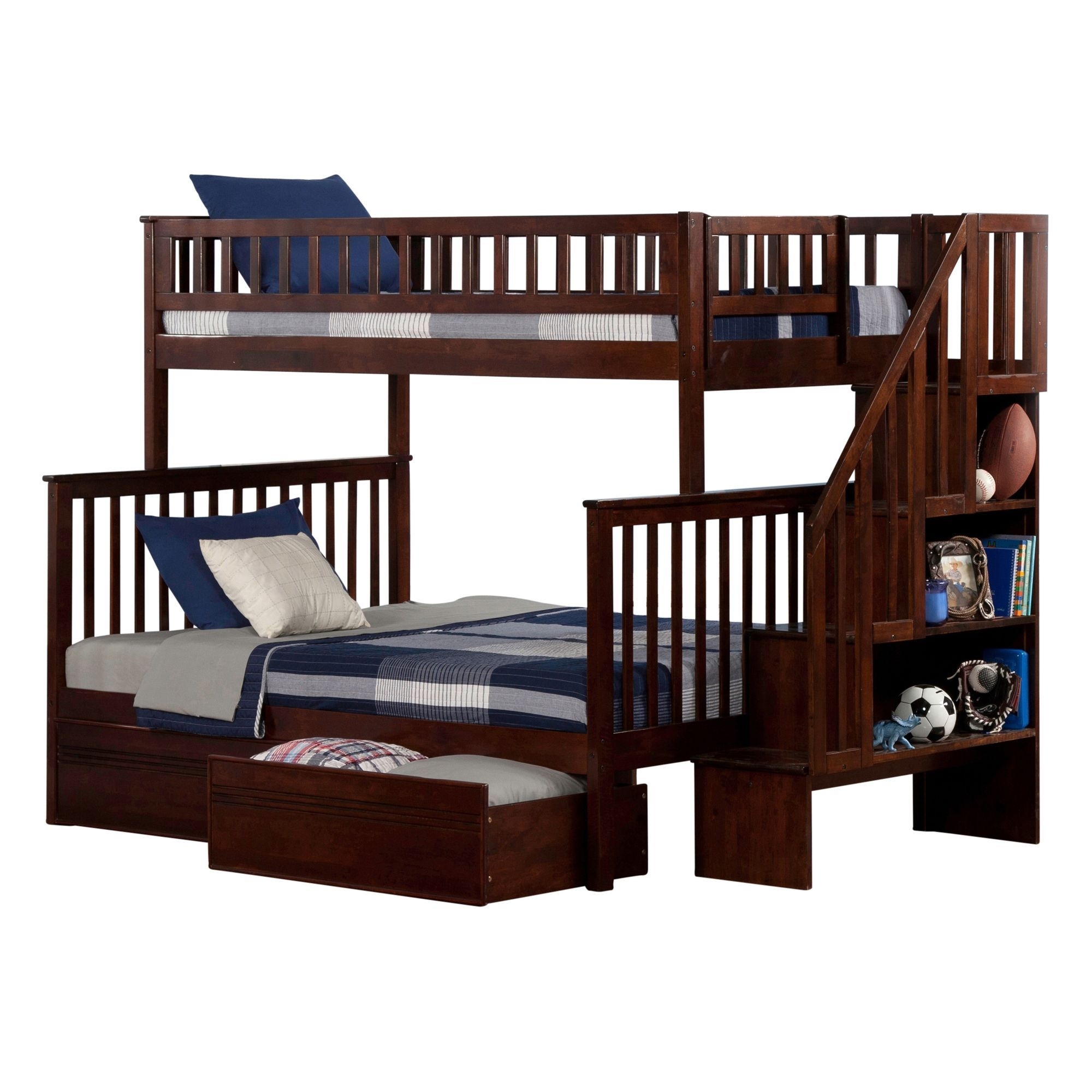 twin over full bunk bed with storage stairs