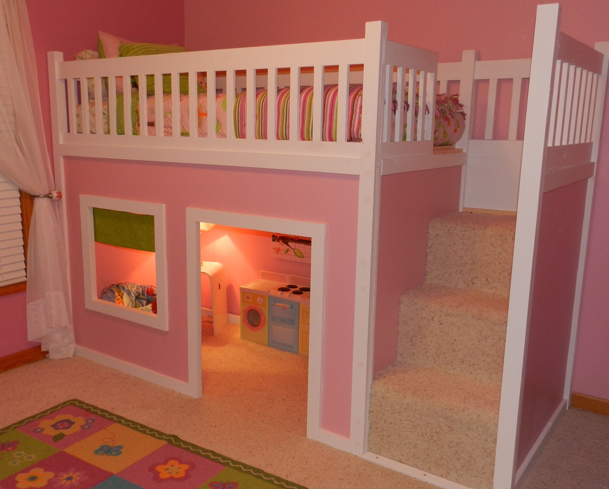 playhouse loft bed with stairs and slide