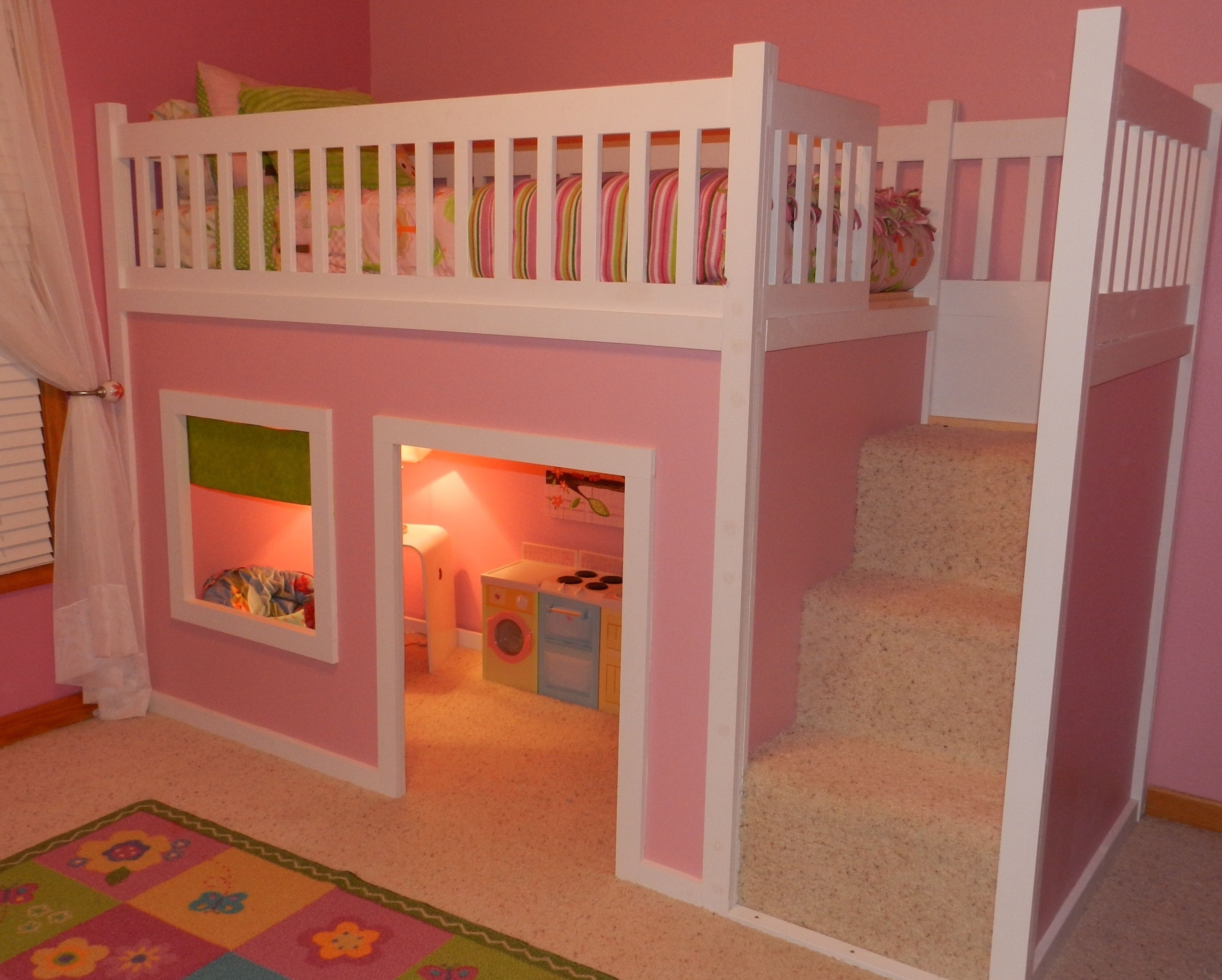 loft bed with house underneath