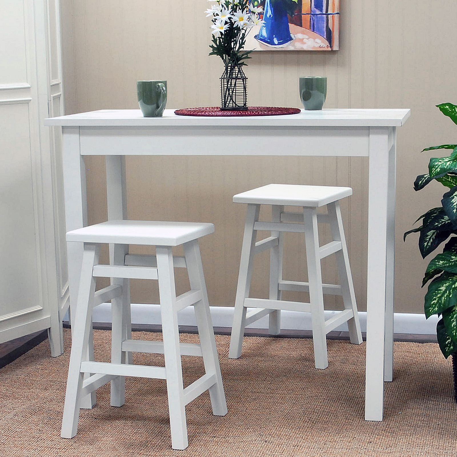 NEW CONTEMPORARY SQUARE ADJUSTABLE BAR STOOL PUB TABLE WHITE  24"-SET OF 4 