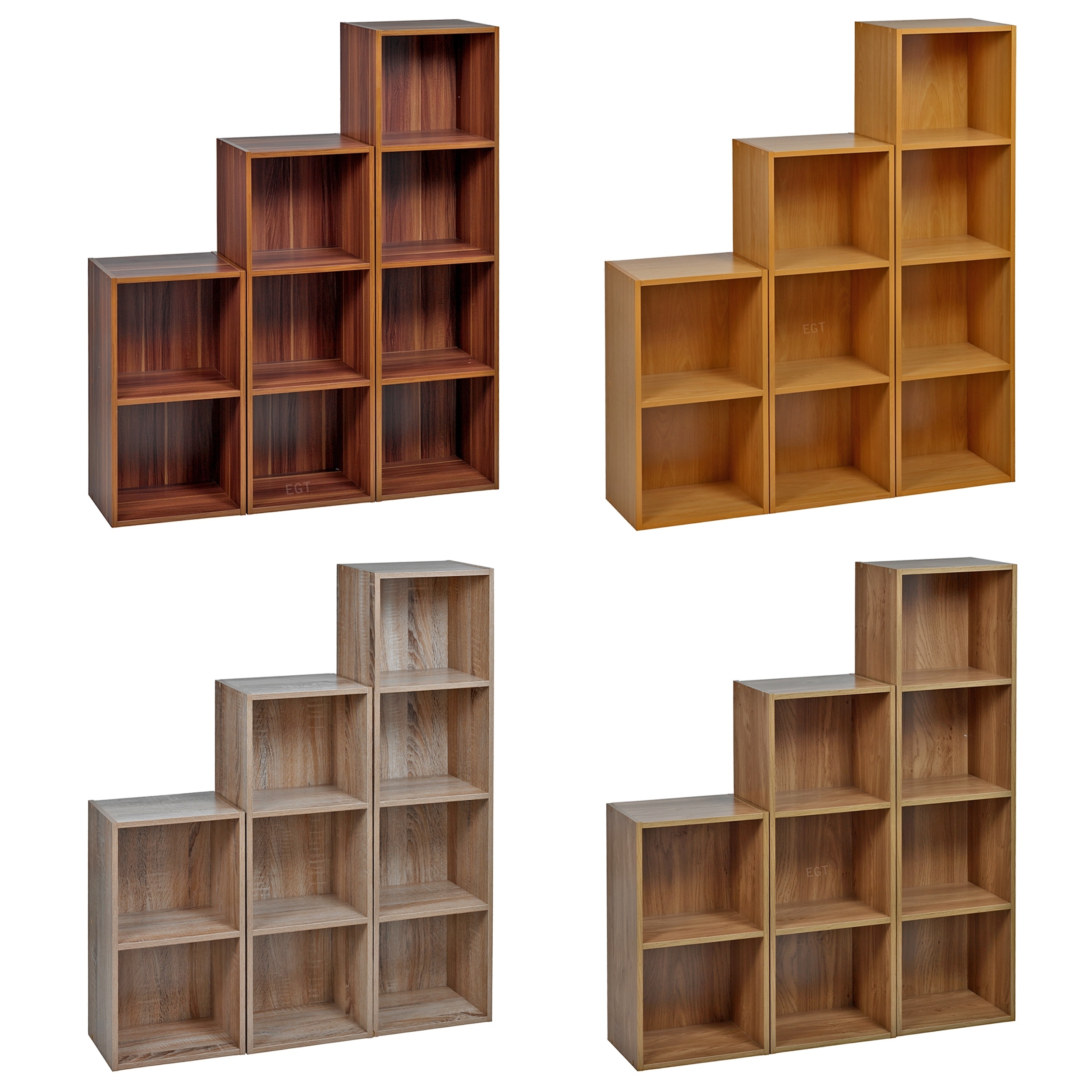 URBN Living 6 Cube Oak effect Modular Wooden Bookcase Shelving Display Shelf Storage Unit with Three Black Doors