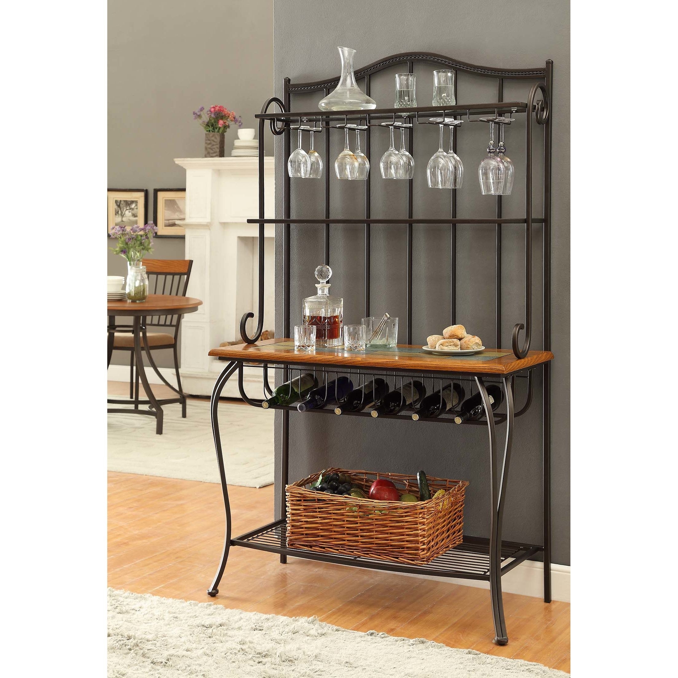 Wrought Iron Bakers Rack With Wine Rack 